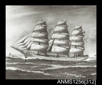 Painted photograph depicting EURASIA  three masted full rigged ship underway