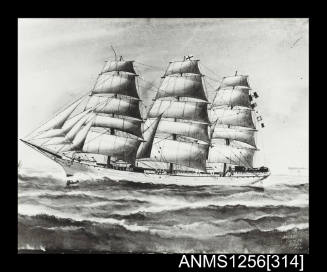Painted photograph depicting EURASIA three masted full rigged ship underway