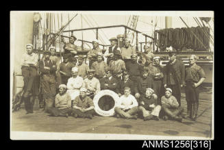 Postcard depicting the group photo of the EDMOND sailing ship crew