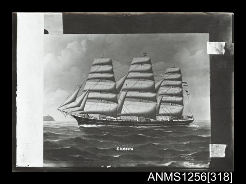 Painted photograph depicting EUROPA three masted fully rigged ship underway