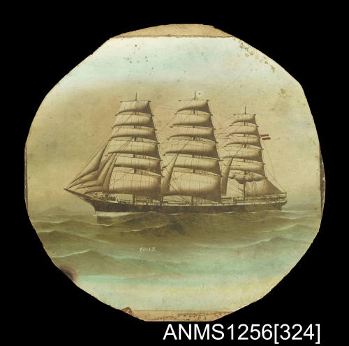 Painted photograph depicting three masted fully rigged ship FRITZ