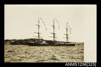 Postcard depicting three masted fully rigged ship FRITZ