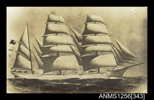 Painted photograph depicting three masted barque GWYDIR CASTLE