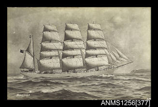 Postcard depicting the four masted barque HINEMOA