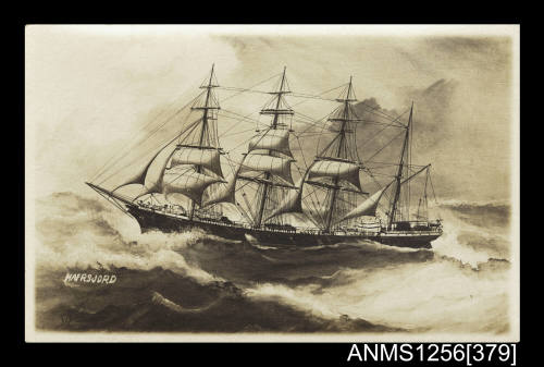 Postcard depicting the four masted barque HARSJORD