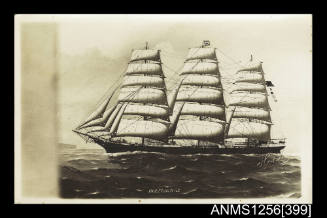 Postcard depicting three masted full rigged ship IMBERHORNE