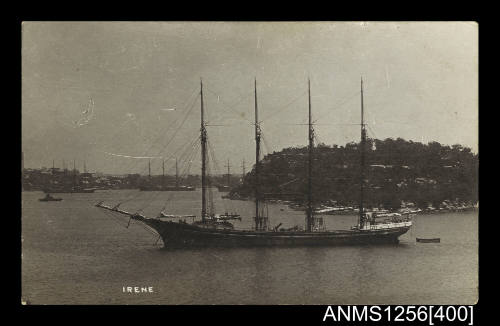 Postcard depicting four masted schooner IRENE