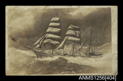 Postcard depicting three masted barque INVERNESS