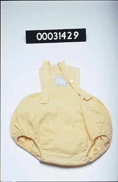 YELLOW CHECKED SUNSUIT WITH APPLIED ELEPHANT ON BIB