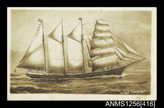 Postcard depicting four masted barquentine JAMES JOHNSON