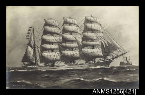 Postcard depicting the four masted barque JUTEOPOLIS