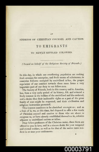 Address of Christian Counsel and Caution to Emigrants to Newly Settled Colonies