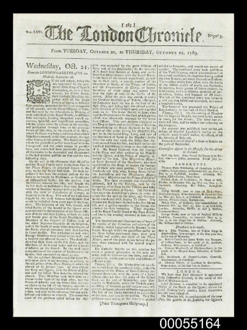 London Chronicle 'Extract of letter from on board the LADY JULIANA, Aitken for Botany Bay'