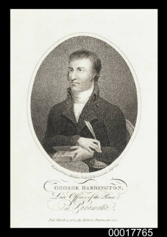 George Barrington. Late Officer of the Peace at Parramatta: Engraved from a miniature picture in the possession of Mrs. Crane

