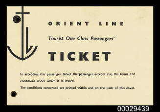 Tourist one class passenger ticket for Mr M J Ball aboard SS ORONTES