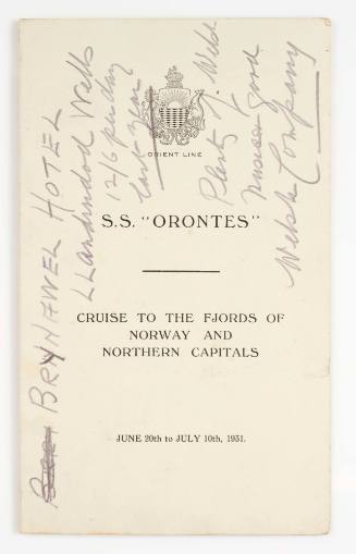 Notice card for Orient Line SS ORONTES cruise landing in Immingham