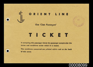 Miss J W Cockram SS ORONTES 3 September 1960 Orient Line one class passenger ticket