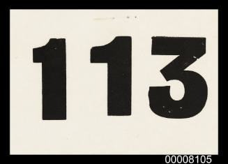 Card with the entrant number 113 for a competition on board SS ORONTES