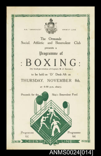 Orient Line SS ORMONDE Programme of Boxing