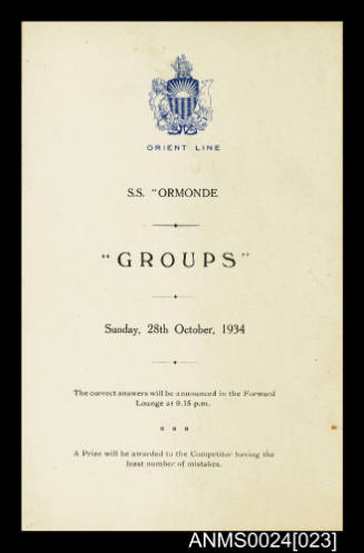 Orient Line SS ORMONDE Groups competition entry form
