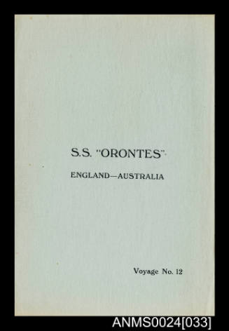 SS ORONTES England to Australia Voyage No 12 information booklet for Naples 
