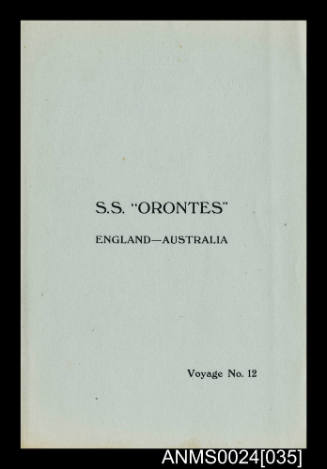 SS ORONTES England to Australia Voyage No 12 information booklet for Colombo

