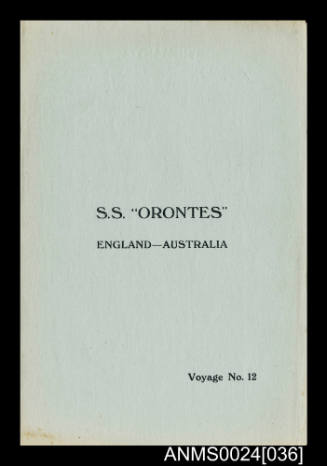 SS ORONTES England to Australia Voyage No 12 information booklet for Fremantle

