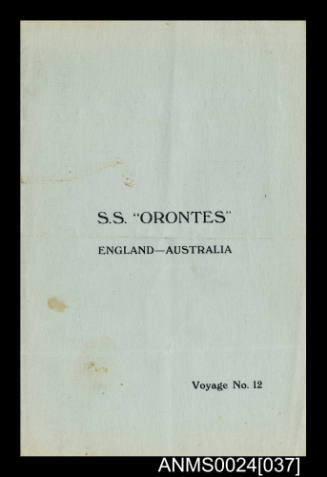 SS ORONTES England to Australia Voyage No 12 information booklet for Adelaide
