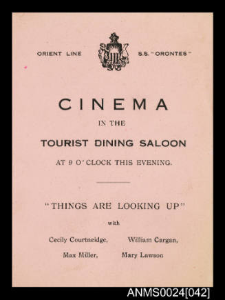 Orient Line SS ORONTES cinema card for film Things are Looking Up

