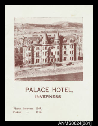 Palace Hotel Inverness tarrif and information card

