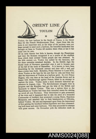Orient Line shore information booklet for Toulon
