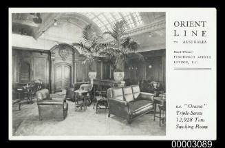 Orient Line to Australia ... SS ORAMA Triple-Screw 12,928 Tons - Smoking Room