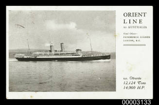 Orient Line to Australia ... SS OTRANTO 12,124 Tons 14,000 HP