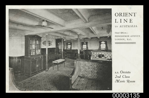 Orient Line to Australia ... SS ORVIETO 2nd Class Music Room