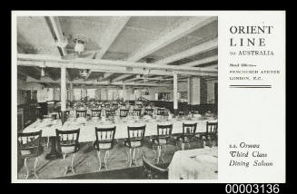 Orient Line to Australia ... SS ORSOVA Third Class Dining Saloon