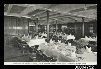 Second Class Dining Saloon, RMS ORSOVA, 12,000 Tons, Twin Screw - (Orient Line)