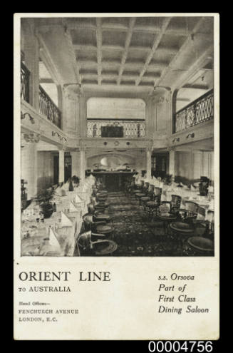Orient Line to Australia ... SS ORSOVA part of First Class Dining Saloon