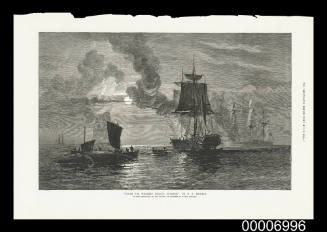 South sea whalers boiling blubber - by O.W. Brierly