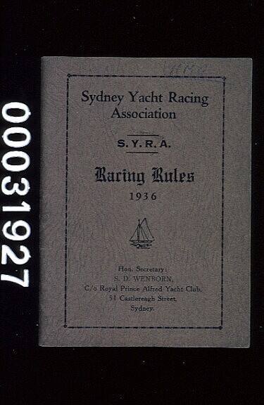 SYDNEY YACHT RACING ASSOCIATION, RACING RULES 1936