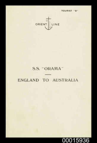 Orient Line - SS ORAMA - England to Australia - port of call Naples, Sunday 25 June 1939