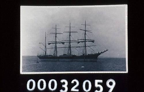 Four-masted barque PAMIR anchored at sea