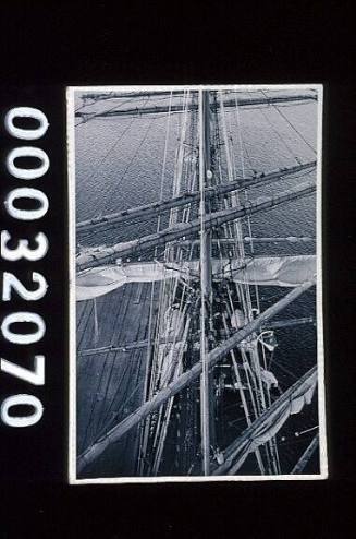 Rigging on the four masted barque PASSAT taken from a yard arm