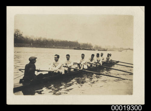 Harry Hauenstein and his fellow rowing eights team training - a practice row