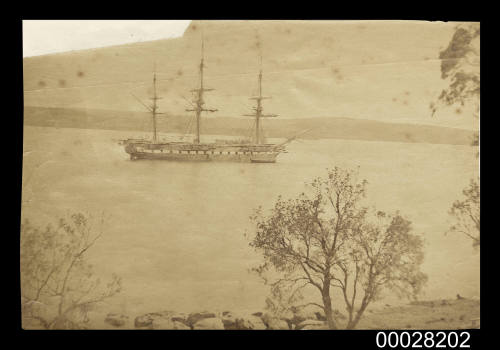 Frigate of the Flying Squadron anchored off Fort Denison, Sydney Harbour