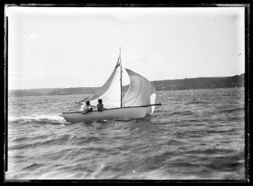 Possible 14' foot skiff with reduced rig on Sydney Harbour, inscribed 1369