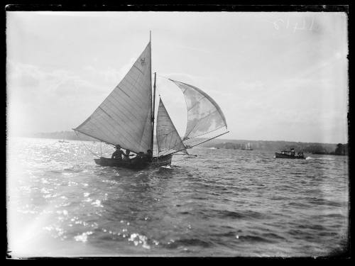 Possibly a12' skiff with 4 crew on Sydney Harbour, inscribed 1412