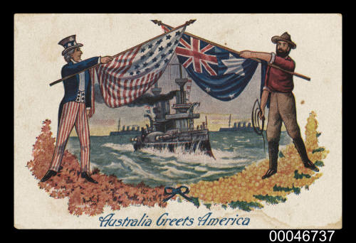 Postcard commemorating the visit of the Great White Fleet to Australia in 1908