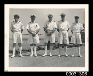 John Bath (Flags), H. B. Farncomb, R. Admiral Crace, Pat Perry (Sec) and George Oldham (Staff)