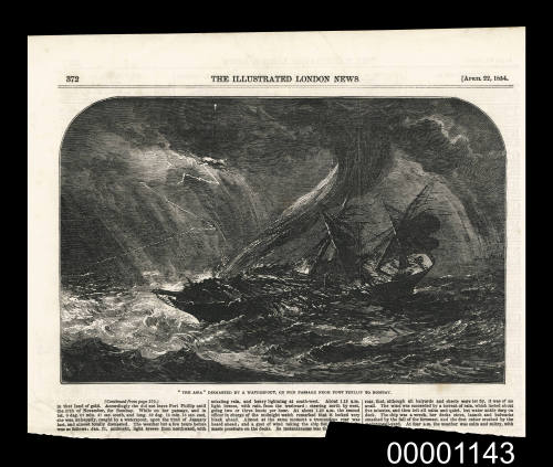 THE ASIA dismasted by a waterspout, on her passage from Port Phillip to Bombay