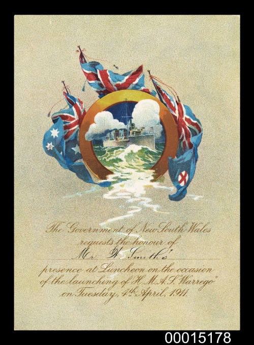 Invitation to the luncheon for the launching of HMAS WARREGO